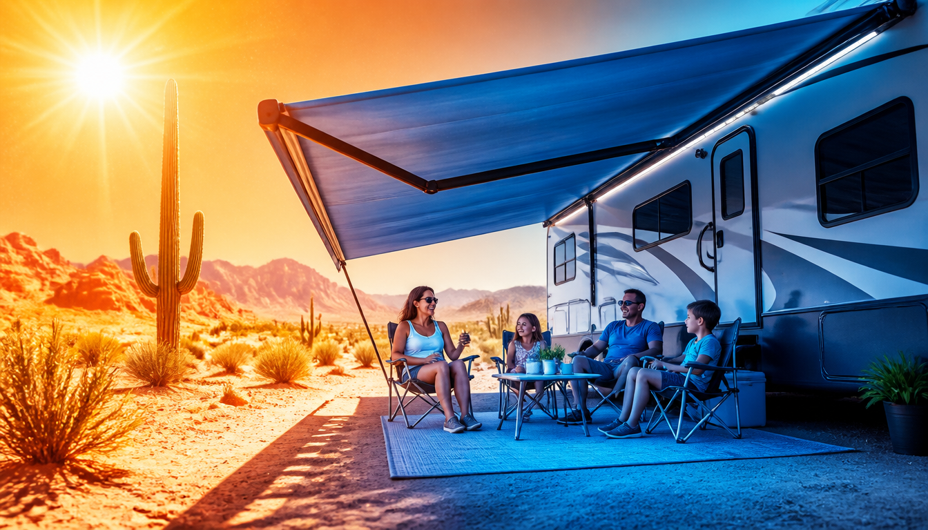 RV awning providing cool shade from the Arizona heat